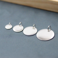 wholesale 990 Sterling Silver Round Pendant, Pure Silver Minimalist Couple Necklace Coin Charm Pendant with Engraving Option-About 15mm