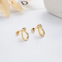 wholesale S925 Sterling Silver Trendy European and American Minimalist Style Small Knot Ear Studs, Versatile INS Aesthetic Earrings-419FR/ gold-colored approximately 2.7 g/pair 925 silver