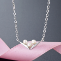 wholesale S925 Silver Plated European and American Fashion Trendsetters Pearl Necklace for Women Cross-Border New Arrivals Accessories Simple Shell Pearl Collarbone Chain Wholesale-0-0