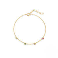 wholesale S925 Sterling Silver Heart-shaped Colorful Zircon Earrings Necklace Bracelet Jewelry Set-Gold-Bracelet 925 Silver