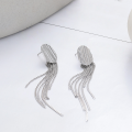 wholesale S925 Sterling Silver Retro Vintage Style Elliptic Concavo-Convex Surface Long Drop Tassel Classic Elegant Versatile Earrings-0-2