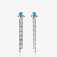 wholesale S925 Silver Jewelry 15ct Teardrop 7*10 High Carbon Diamond Earrings Long Drop Versatile Women's Earrings-Sea Blue【E-1715】>Main Stone 7*10