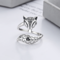 wholesale S925 Sterling Silver Retro Ethnic Style Antiqued Matte Craft 3D Fox Design Adjustable Ring-0-2