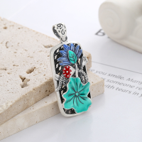 wholesale S990 pure silver retro ethnic-style single-sided epoxy resin pendant with lotus leaf and lotus hollow filigree exquisite design-YP115M/single pendant about 15.1g>99 silver
