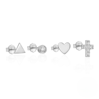 wholesale 925 Sterling Silver Geometric Star And Moon Zircon-pearl Earring Set, Hot-selling In Europe And America-Set of 4 - Platinum #6 925 Silver