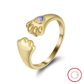 wholesale S925 Sterling Silver Cloud-Pull Jewelry Adjustable Open Ring with Cute Cat Paw Print Direct from Manufacturer-0-6
