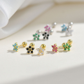 wholesale S925 Silver Korean Japanese Ins Style Flower Colored Zirconium Screw Ear Cartilage Studs Wholesale-0-1