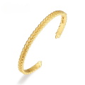 wholesale 925 silver gold-plated open-end women's bracelet with Japanese retro-style golden wheat wave design, wholesale-0-4