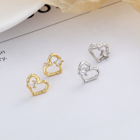 wholesale S925 Sterling Silver Irregular Style Square Zircon Heart Ear Studs in a Minimalist and Light Luxury Design for Versatile Elegance-117FR/white gold approximately 2.4g/pair 925 silver