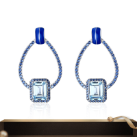 wholesale S925 silver French romantic vintage-style designer earrings inlaid with natural topaz gemstone stud earrings-Coated Crystal-Iridescent Blue Earrings>925 Silver