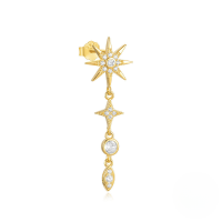 wholesale S925 Sterling Silver Zircon-encrusted Cross Ear Hangers With Eight-pointed Star, Tassel, And Sphere Drop Earrings-Single gold#1&gt;925 silver