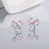 wholesale S925 Sterling Silver Zirconium Bow Stud Earrings for Women, Fashionable and Versatile Small Cute Lovely Summer Earrings-xb227-(copper plated white gold)