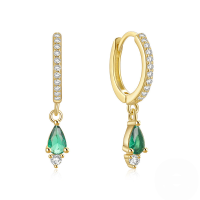 wholesale S925 Sterling Silver Ins-style Colorful Teardrop Crystal Ear Climber Earring-Gold-Green Diamond 925 Silver