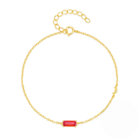 wholesale 925 Sterling Silver Classic Simple Rectangle Versatile Zircon Inlaid Unisex Bracelet-Gold-Red Diamond 925 Silver