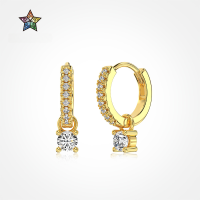 wholesale S925 Sterling Silver Korean Hot Style Earrings for Women, Round Zirconia Row Diamond Design, Sense of Personality, Versatile Fashion, High-End Ear Accessories-Gold DY110294-SG-WH 925 silver