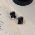 wholesale S925 sterling silver black drip enamel square stud earrings, Korean high-end custom minimalist elegant high-grade earrings-0-2