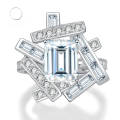 wholesale 925 Silver 4ct Emerald Cut High Carbon Diamond Geometric Rhombus Ring, Mu Jing Jewelry NewIns-0-0