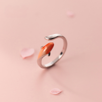 wholesale S925 silver ring for women, Korean-style minimalist and unique orange gradient koi fish fresh hand accessory J8771-S925 silver one piece>Adjustable opening