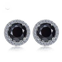 wholesale Metal material first, Mu Jing Jewelry newblack stone 1 carat round diamond earrings, hot-selling cross-borderonand Wish-E176 Black Diamond 925 Silver