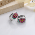 wholesale S925 silver antique-style cloisonné lotus resin enamel earrings with a vintage literary charm-0-1