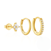 wholesale S925 Sterling Silver Classic Hoop Earrings Set For Women, High-endins。-Set of 3 - Gold#1 925 Silver