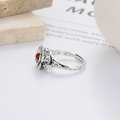 wholesale S925 silver retro antique lotus base rotating cinnabar red ethnic style open-adjustable ring-0-3