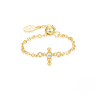 wholesale S925 Sterling Silver Adjustable Stretch Ring With Single Row Zircons, Cross Pearl Statement Finger Ring-Gold#1 Adjustable opening