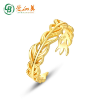 wholesale S925 gold-plated new Japanese and Korean minimalist fashion trendy feather ring for women, cross-border bestseller-10K gold + swimming paint Adjustable opening