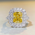 wholesale 925 Sterling Silver Women's High-End Full Square Radiant Cut Yellow Diamond Ring Cross-Border Live Streaming Hit-0-0
