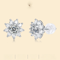 wholesale [925 Sterling Silver] Personality Sunflower Earrings with Moissanite, European and American Best-Selling Women's Pure Silver High-End Luxury Ear Studs-Special offer six-claw earrings 50 points * 2