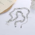 wholesale S925 Sterling Silver Korean Dongdaemun Thick Chain Letter C Back-to-Back Crossed Layered Creative Trendy Necklace-0-1