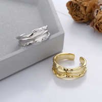 wholesale S925 Sterling Silver Irregular Concave-Convex Geometric Textured Open Ring, European and American Luxury Style Fashion Band-DF207/Gold color Approx. 4.3g &gt; Opening adjustable