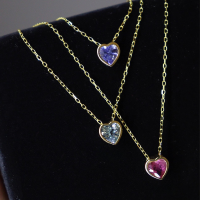 wholesale S925 sterling silver full-body Ins-style heart necklace, fresh and sweet, classic, fashionable, and versatile pendant for girls-BX0014-Gold-Blue>925 Silver