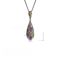 wholesale S925 Silver Italian Designer Crafted Vintage Style High-End Natural Amethyst Pendant Necklace-0-0