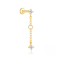 wholesale S925 Sterling Silver Single Row Zircon-studded Double Layer Fringe Flat Threaded Ear Cartilage Piercing Earrings-Single gold #4