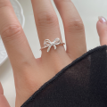 wholesale S925 Sterling Silver Fresh and Sweet Style Niche Design Double-layer Bow Open Ring R02134-0-1