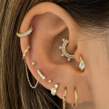 wholesale S925 Sterling Silver Double Row Zircon Spike Cartilage Earring, Piercing Ear Jewelry, European And American Style Ear Bone Clip, Ear Helix Nose Ring-0-1