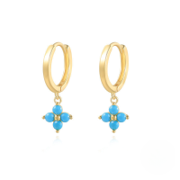 wholesale S925 Sterling Silver Zircon Snowflake Hoop Earrings, Creative Fashion Earrings-Gold-Turquoise