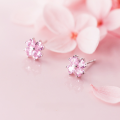 wholesale S925 Sterling Silver Earrings Women Korean Style Small Fresh Pink Diamond Flower Ear Studs Artistic Sweet Four-Leaf Clover Earrings G175-0-1