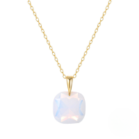 wholesale S925 Sterling Silver Luxury Sparkling Crystal Pendant Zircon Inlaid Choker Necklace, French Style-Gold-Orange 925 Silver