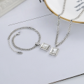 wholesale S925 Sterling Silver European and American Cross-Border Punk Style Square Zircon Exaggerated Thick Chain Minimalist Style Bracelet Necklace-0-0