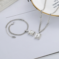 wholesale S925 Sterling Silver European and American Cross-Border Punk Style Square Zircon Exaggerated Thick Chain Minimalist Style Bracelet Necklace-YL288/Bracelet approx. 7.9g 925 silver