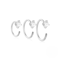 wholesale S925 Sterling Silver C-shaped Four-prong Zircon Piercing Clip-on Earring Set, A Creative European And American Best-seller-3-piece set - Platinum #1 925 silver