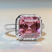 wholesale S925 Sterling Silver Pink Diamond Ring for Women, Rouge Deep Pink Tourmaline Colored Gemstone Full Diamond Square Bezel Setting, TikTok Cross-Border Live Streaming-Pink-CBJZ114>No. 5