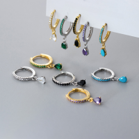 wholesale S925 Sterling Silver Light Luxury Geometric Diamond-Inlaid Teardrop Ear Stud Celi French Style Short Ear Clip M01496-Silver Turquoise