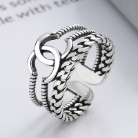 wholesale S925 Sterling Silver Korean Style Chain Ring Holder with Letter C Splice Creative Trendy Hip-Hop Open Ring-YJ731M/approx. 4.4g Adjustable opening
