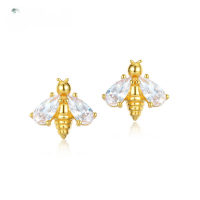 wholesale S925 Sterling Silver Japanese Korean Small Fresh Cute Little Bee Stud Earrings with Zircon for Women, Versatile Earrings for Wholesale-10K gold + swimming paint  925 silver