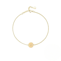 wholesale S925 Sterling Silver Engraved Round Tag 26 Letters Charm Bracelet For Women Daily Wear-Gold-U 925 Silver