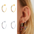 wholesale S925 Sterling Silver Geometric C-shape Colorful Zircon Inlaid Creative Minimalist Stud Earrings-0-2