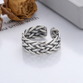 wholesale S925 sterling silver vintage distressed handmade braided twist ring, minimalist and versatile open-ended unisex ring-0-1